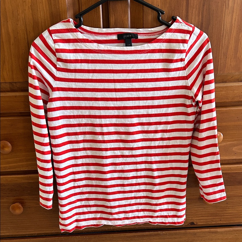 J. Crew Women's Red and White Striped Long Sleeve Top